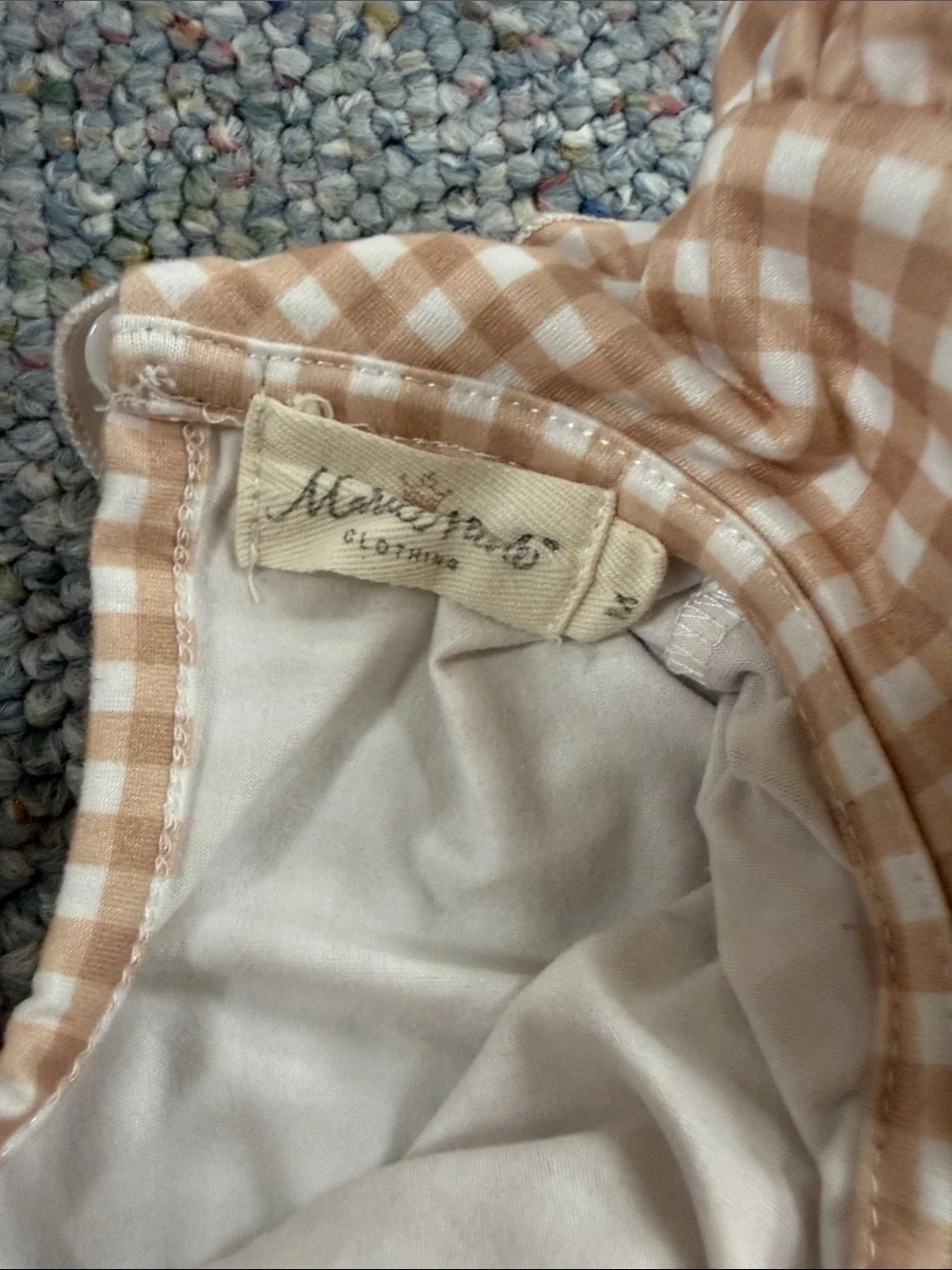Kids Purple Corduroy Dress, Beige Gingham Collar and Donut Pockets size medium